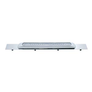 UNITED PACIFIC - 10394 - PLACA DE GUARDABARROS SUPERIOR CROMADA CON BISEL Y BARRA DE LUCES DE 11 LED DE 17" - LED ROJO/LENTE TRANSPARENTE (CADA UNO)