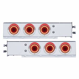 UNITED PACIFIC - 22252 - BARRA TRASERA CON RESORTE SS CON PATRÓN DE PERNOS DE 2-1/2" CON LUCES ESPEJOS LED ROJAS DE 6X 4" Y VISERA - LENTE ROJA (PAR)