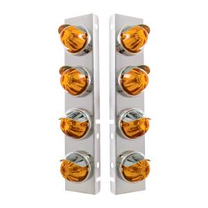 UNITED PACIFIC - 30986 - SOPORTE DEL FILTRO DE AIRE FRONTAL DE ACERO INOXIDABLE CON LUCES DE SANDÍA DE CRISTAL 8X Y VISORES DE ACERO INOXIDABLE PARA LENTES PETERBILT - ÁMBAR