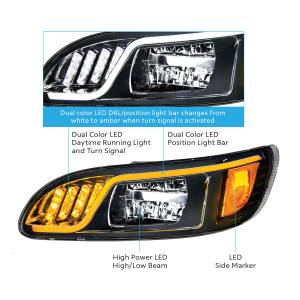 UNITED PACIFIC - UNITED PACIFIC - 31074 - FARO LED NEGRO CON LED DE GIRO, POSICIÓN Y DRL PARA PETERBILT 386 (2005-2015) Y 387 (1999-2010) - PASAJERO - Image 10