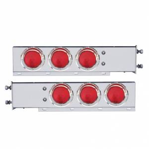 UNITED PACIFIC - 31619 - BARRA DE LUCES CON RESORTE CROMADA CON PATRÓN DE PERNOS DE 3-3/4" CON LUCES Y VISORES DE 6X 4" - LENTE ROJA (PAR)