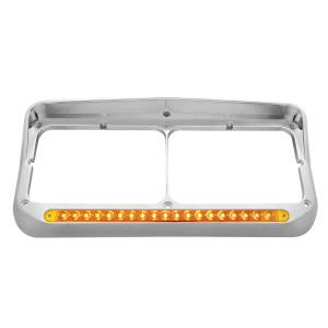 UNITED PACIFIC - 32346 - BISEL DE FARO DOBLE RECTANGULAR CROMADO CON VISERA Y BARRA DE LUCES DE 19 LED - LED ÁMBAR/LENTE ÁMBAR