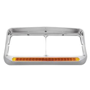 UNITED PACIFIC - UNITED PACIFIC - 32346 - BISEL DE FARO DOBLE RECTANGULAR CROMADO CON VISERA Y BARRA DE LUCES DE 19 LED - LED ÁMBAR/LENTE ÁMBAR - Image 2