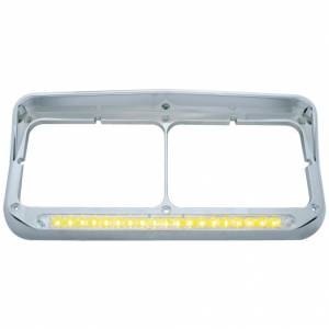 UNITED PACIFIC - 32347 - BISEL DE FARO DOBLE RECTANGULAR CROMADO CON VISERA Y BARRA DE LUCES DE 19 LED - LED ÁMBAR/LENTE TRANSPARENTE