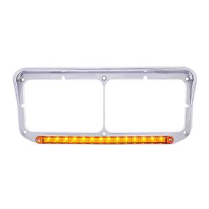 UNITED PACIFIC - 32351 - BISEL DE FARO DOBLE RECTANGULAR CROMADO DE 14 LED CON VISERA - LED ÁMBAR/LENTE ÁMBAR