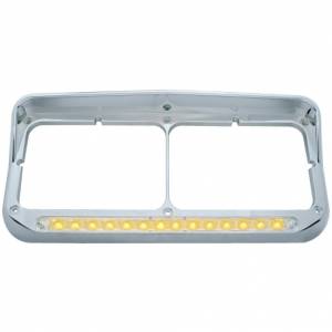 UNITED PACIFIC - 32352 - BISEL DE FARO DOBLE RECTANGULAR CROMADO DE 14 LED CON VISERA - LED ÁMBAR/LENTE TRANSPARENTE