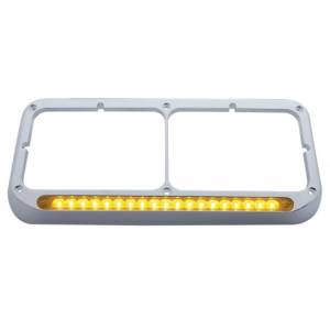 UNITED PACIFIC - 32358 - BISEL DE FARO DOBLE RECTANGULAR CROMADO CON BARRA DE LUCES DE 19 LED - LED ÁMBAR/LENTE ÁMBAR