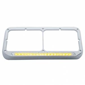 UNITED PACIFIC - 32359 - BISEL DE FARO DOBLE RECTANGULAR CROMADO CON BARRA DE LUCES DE 19 LED - LED ÁMBAR/LEENTE TRANSPARENTE