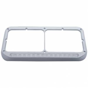 UNITED PACIFIC - 32382 - BISEL DE FARO DOBLE RECTANGULAR CROMADO DE 14 LED - LED ÁMBAR/LENTE TRANSPARENTE
