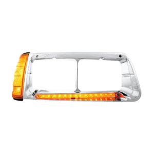 UNITED PACIFIC - 32495 - BISEL DE FARO DE 14 LED CON SEÑAL DE GIRO PARA FREIGHTLINER FLD 1989-2009 - PASAJERO - LED ÁMBAR/LENTE ÁMBAR