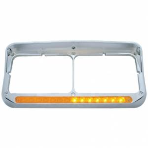 UNITED PACIFIC - 32500 - BISEL RECTANGULAR DE DOBLE FARO CON VISERA Y BARRA DE LUCES LED SECUENCIAL (CONDUCTOR) - LED ÁMBAR/LENTE ÁMBAR