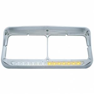 UNITED PACIFIC - 32501 - BISEL RECTANGULAR DE DOBLE FARO CON VISERA Y BARRA DE LUCES LED SECUENCIAL (CONDUCTOR) - LED ÁMBAR/LENTE TRANSPARENTE