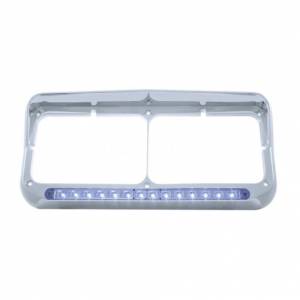 UNITED PACIFIC - 32574 - BISEL DE FARO DOBLE RECTANGULAR CROMADO DE 14 LED CON VISERA - LED AZUL/LENTE TRANSPARENTE