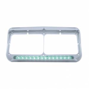 UNITED PACIFIC - 32575 - BISEL DE FARO DOBLE RECTANGULAR CROMADO DE 14 LED CON VISERA - LED VERDE/LENTE TRANSPARENTE