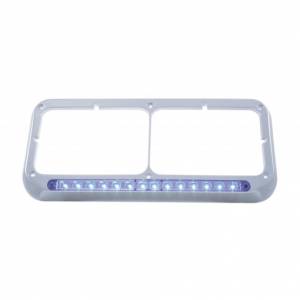 UNITED PACIFIC - 32577 - BISEL DE FARO DOBLE RECTANGULAR CROMADO DE 14 LED - LED AZUL / LENTE TRANSPARENTE
