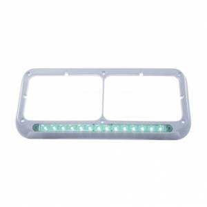 UNITED PACIFIC - 32578 - BISEL DE FARO DOBLE RECTANGULAR CROMADO DE 14 LED - LED VERDE/LENTE TRANSPARENTE