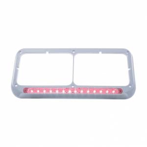 UNITED PACIFIC - 32579 - BISEL DE FARO DOBLE RECTANGULAR CROMADO DE 14 LED - LED ROJO/LENTE TRANSPARENTE
