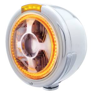 UNITED PACIFIC - 32813 - FARO FARO DE MEDIA LUNA DE BALA DE ACERO INOXIDABLE FARO DE PROYECCIÓN LED Y SEÑAL DE GIRO LED - LENTE ÁMBAR