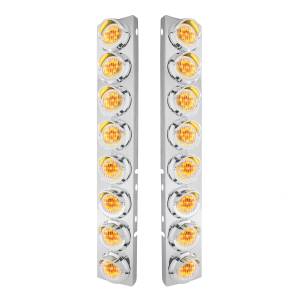 UNITED PACIFIC - 33601 - SOPORTE DEL FILTRO DE AIRE DELANTERO DE ACERO INOXIDABLE CON LUCES Y VISORES DE 16X 9 LED DE 2" PARA PETERBILT-AMBER LED/LENTE TRANSPARENTE