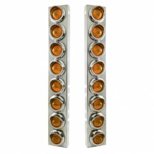 UNITED PACIFIC - 33606 - SOPORTE DEL FILTRO DE AIRE DELANTERO DE ACERO INOXIDABLE CON 16X 9 LED LUCES DE COLMENA DE 2" Y VISORES PARA LED Y LENTES PETERBILT-AMBER