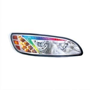UNITED PACIFIC - 34854 - FARO DELANTERO LED CROMADO CON BARRA DE LUCES DE POSICIÓN QUE CAMBIA DE COLOR PARA PETERBILT 386 (2005-2015) Y 387 (1999-2010) - PASAJERO
