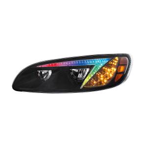 UNITED PACIFIC - 34855 - FARO DELANTERO LED NEGRO CON BARRA DE LUCES DE POSICIÓN QUE CAMBIA DE COLOR PARA PETERBILT 386 (2005-2015) Y 387 (1999-2010) - CONDUCTOR