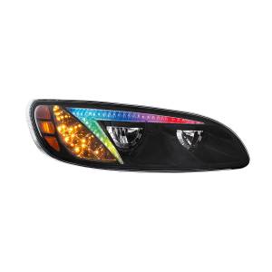 UNITED PACIFIC - 34856 - FARO DELANTERO LED NEGRO CON BARRA DE LUCES DE POSICIÓN QUE CAMBIA DE COLOR PARA PETERBILT 386 (2005-2015) Y 387 (1999-2010) - PASAJERO