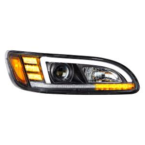 UNITED PACIFIC - 35768 - FARO DE PROYECCIÓN NEGRO CON GIRO SECUENCIAL LED Y DRL PARA PETERBILT 386 2005-2015