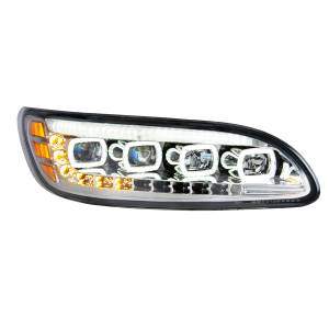 UNITED PACIFIC - 35842 - FARO CROMADO DE QUAD-LED CON LED DRL Y SEQ. SEÑAL PARA PETERBILT 386- PASAJERO 2005-2015