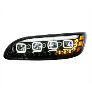 UNITED PACIFIC - 35843 - FARO QUAD-LED NEGRO CON LED DRL Y SEQ. SEÑAL PARA CONDUCTOR PETERBILT 386 2005-2015