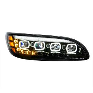 UNITED PACIFIC - 35844 - FARO QUAD-LED NEGRO CON LED DRL Y SEQ. SEÑAL PARA PETERBILT 386- PASAJERO 2005-2015