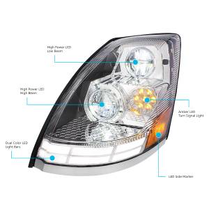 UNITED PACIFIC - UNITED PACIFIC - 35893 - FARO LED CROMADO CON BARRAS DE LUCES LED DE DOBLE COLOR PARA VOLVO VN/VNL 2003-2017 - CONDUCTOR - Image 5