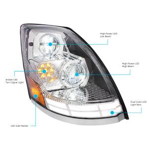 UNITED PACIFIC - UNITED PACIFIC - 35894 - FARO LED CROMADO CON BARRAS DE LUCES LED DE DOBLE COLOR PARA VOLVO VN/VNL 2003-2017 - PASAJERO - Image 5