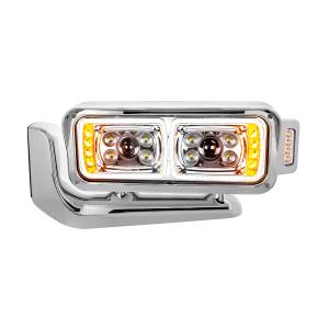 UNITED PACIFIC - 35897 - CONJUNTO DE FAROS DE PROYECCIÓN "CROMADOS" DE 10 LED DE ALTA POTENCIA CON BRAZO DE MONTAJE Y POD LATERAL DE SEÑAL DE GIRO - LADO DEL CONDUCTOR