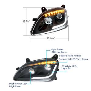UNITED PACIFIC - UNITED PACIFIC - 35918 - FARO LED NEGRO CON INTERMITENTE LED SECUENCIAL PARA PETERBILT 579 (2012-21) Y 587 (2010-16) - PASAJERO - Image 7
