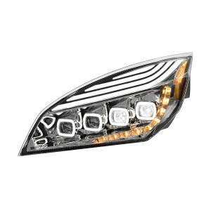 UNITED PACIFIC - 36724 - FARO CROMADO DE QUAD-LED CON LED DRL Y SEQ. SEÑAL PARA FREIGHTLINER CASCADIA 2018-2024 - CONDUCTOR
