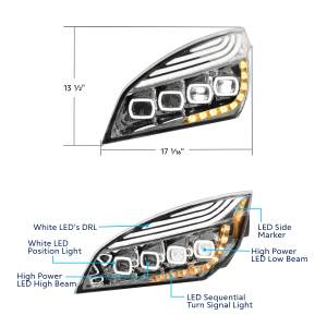 UNITED PACIFIC - UNITED PACIFIC - 36724 - FARO CROMADO DE QUAD-LED CON LED DRL Y SEQ. SEÑAL PARA FREIGHTLINER CASCADIA 2018-2024 - CONDUCTOR - Image 8