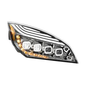 UNITED PACIFIC - 36725 - FARO CROMADO DE QUAD-LED CON LED DRL Y SEQ. SEÑAL PARA FREIGHTLINER CASCADIA 2018-2024 - PASAJERO