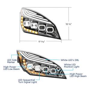 UNITED PACIFIC - UNITED PACIFIC - 36725 - FARO CROMADO DE QUAD-LED CON LED DRL Y SEQ. SEÑAL PARA FREIGHTLINER CASCADIA 2018-2024 - PASAJERO - Image 8