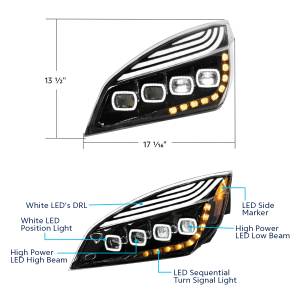 UNITED PACIFIC - UNITED PACIFIC - 36726 - FARO QUAD-LED NEGRO CON LED DRL Y SEQ. SEÑAL PARA FREIGHTLINER CASCADIA 2018-2024 - CONDUCTOR - Image 7