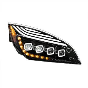 UNITED PACIFIC - 36727 - FARO QUAD-LED NEGRO CON LED DRL Y SEQ. SEÑAL PARA FREIGHTLINER CASCADIA 2018-2024 - PASAJERO