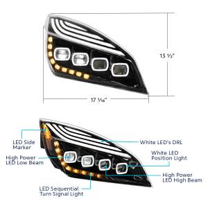 UNITED PACIFIC - UNITED PACIFIC - 36727 - FARO QUAD-LED NEGRO CON LED DRL Y SEQ. SEÑAL PARA FREIGHTLINER CASCADIA 2018-2024 - PASAJERO - Image 7