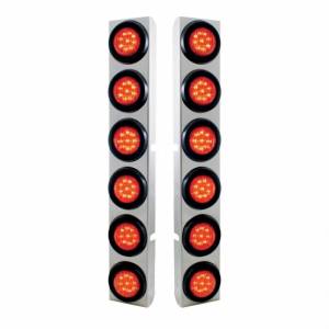 UNITED PACIFIC - 37343 - SOPORTE DEL FILTRO DE AIRE TRASERO DE ACERO INOXIDABLE CON DOCE LUCES Y OJALES DE 9 LED DE 2" PARA PETERBILT - LED ROJO/LEENTE ROJA