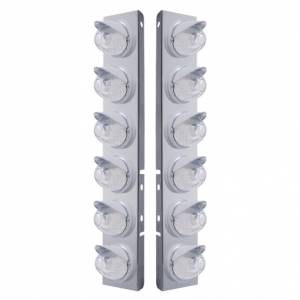 UNITED PACIFIC - 37393 - SOPORTE DE FILTRO DE AIRE FRONTAL DE ACERO INOXIDABLE CON LUCES Y VISORES DE SANDÍA DE DOBLE FUNCIÓN LED ÁMBAR DE 12X 17 PARA LENTES PETERBILT-CLEAR