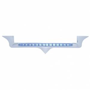 UNITED PACIFIC - 37822 - EMBLEMA DE CAPÓ CROMADO CON BARRA DE LUCES DE 14 LED PARA KENWORTH - LED AZUL/LENTE TRANSPARENTE