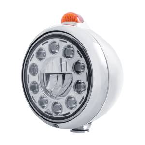 UNITED PACIFIC - 31490 - GUÍA CROMADA FARO 682-C 11 BOMBILLA LED Y SEÑAL LED DE MODO DOBLE - LENTE ÁMBAR