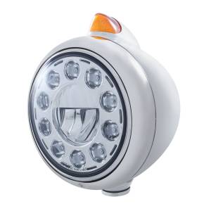UNITED PACIFIC - 31492 - GUÍA DE ACERO INOXIDABLE FARO 682-C 11 BOMBILLAS LED Y SEÑAL LED DE ESTILO ORIGINAL - LENTE ÁMBAR