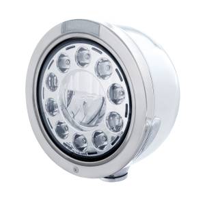 UNITED PACIFIC - 31569 - FARO FARO DE MEDIA LUNA DE BALA DE ACERO INOXIDABLE, BOMBILLA DE 11 LED Y SEÑAL LED DE MODO DOBLE - LENTE TRANSPARENTE