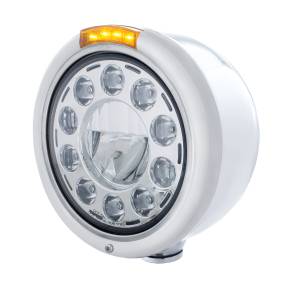 UNITED PACIFIC - 31572 - FARO CLÁSICO DE MEDIA LUNA DE INOXIDABLE CON BOMBILLA DE 11 LED Y LENTE ÁMBAR DE SEÑAL LED DE MODO DOBLE