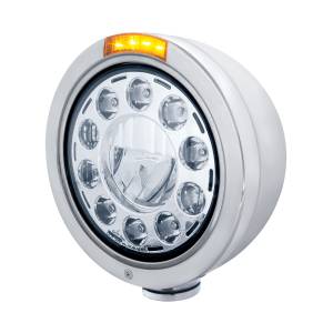 UNITED PACIFIC - 31576 - FARO DELANTERO BULLET CLASSIC DE INOXIDABLE 11 BOMBILLA LED CON SEÑAL LED DE MODO DOBLE - LENTE ÁMBAR